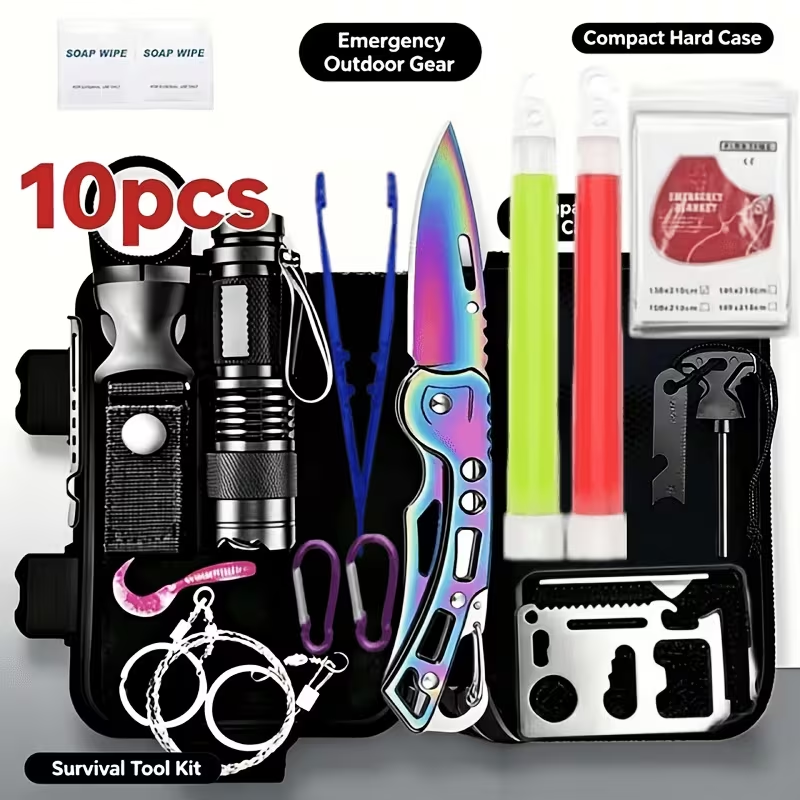 Fishing Equipment Essentials - 10-in-1-Überlebensausrüstungsset, taktisches Messerset für Herren und